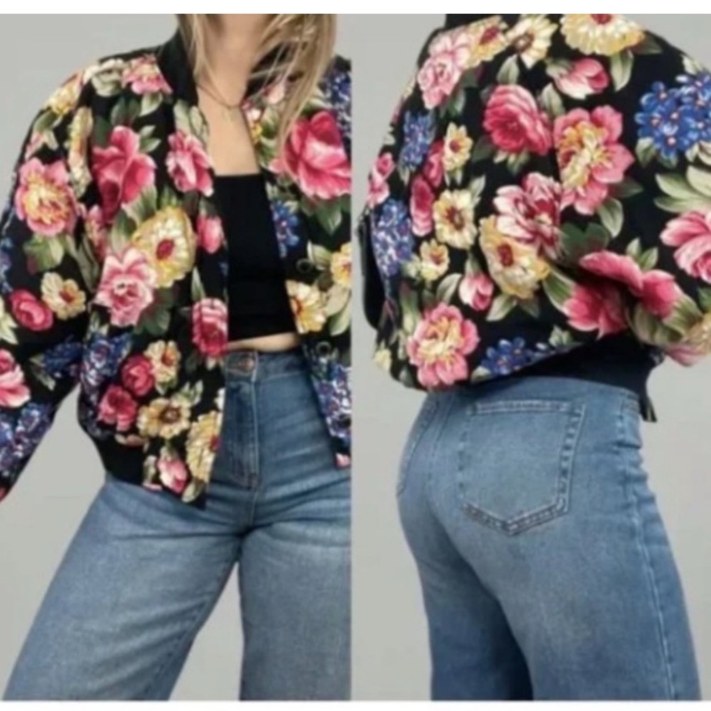 EUC Y2K Floral Bomber Jacket